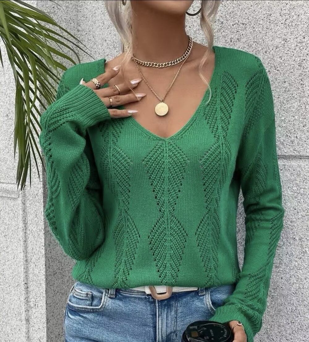 Women’s pointelle Knit Reversible Lightweight Cardigan Green M